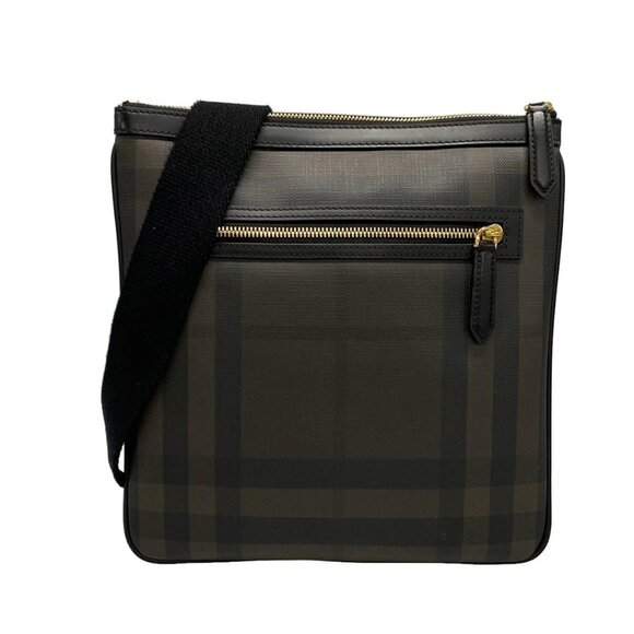 Auth Burberry Dark Brown Black PVC Leather Shoulder Bag - Picture 1 of 16